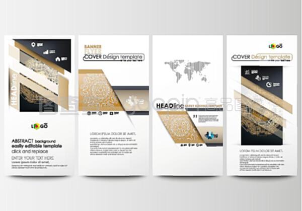 傳單集,現代條幅。商業模板。封面設計模板,易于編輯,抽象平面布局。金色技術背景,連接點和線的連接結構,科學矢量。